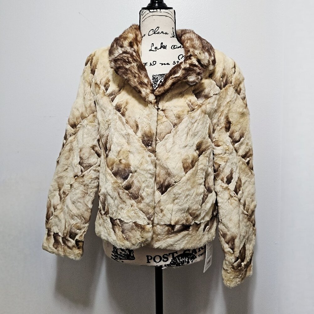 New Real Cross Mink Fur Coat Blazer Jacket Black White Check Geometric Pattern